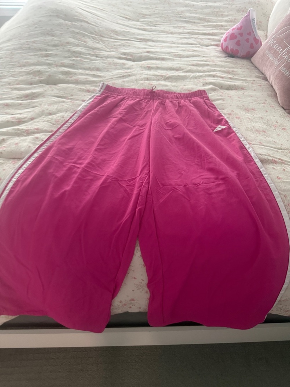adidas Pink Wide-Leg Track Pants with White Side Stripes